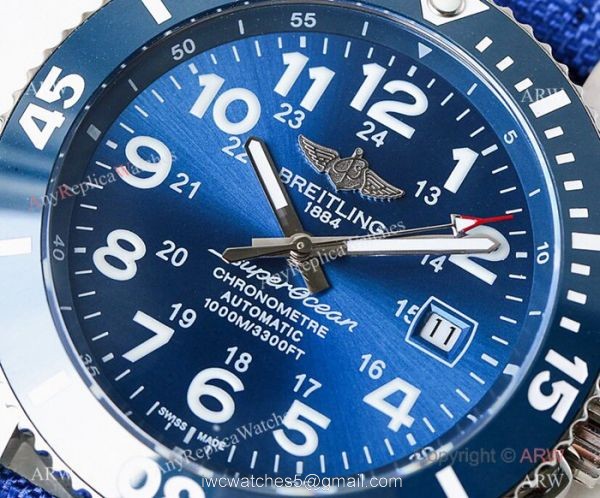 Swiss Copy Breitling Superocean II Sapphire Glass Watch Silver Case Blue Face 4