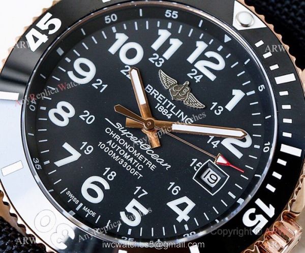 Swiss Replica Breitling Superocean II Black Dial Rose Gold Watch New 2019 4