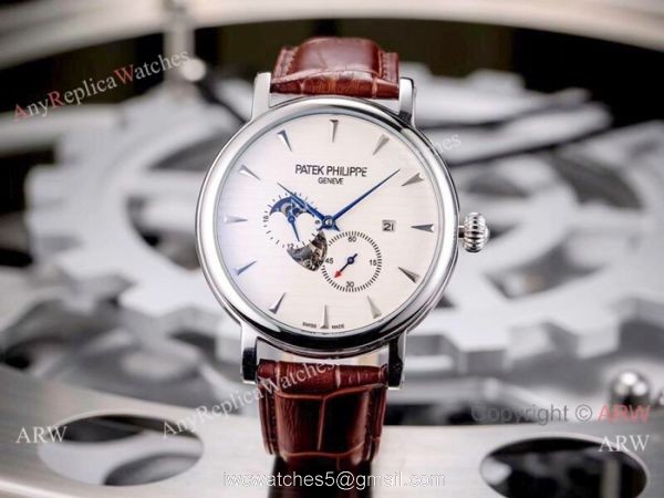 Patek Philippe Calatrava 42mm Copy Watches SS White Moonphase Dial 4