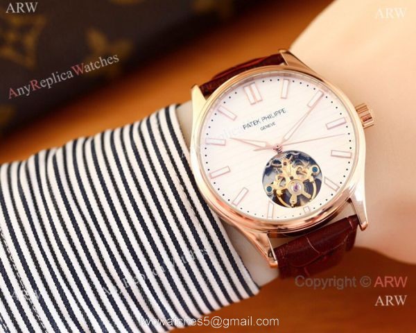 Patek Philippe Calatrava Copy Watches Two Tone Rose Gold Black Face 4
