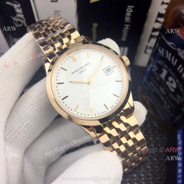 Patek Philippe Calatrava Men Watch Black Dial Two Tone Rose Gold 4