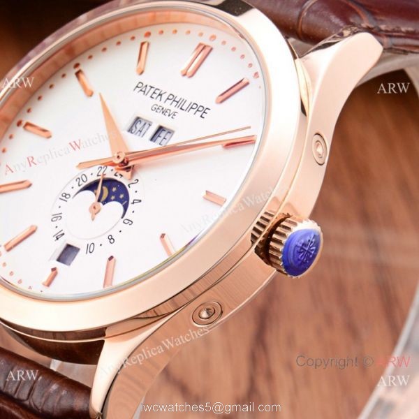 Patek Philippe Perpetual Calendar Rose Gold Case with Brown Leather Strap Watch 4
