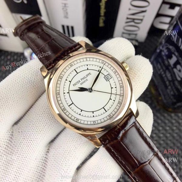 AAA Replica Patek Philippe Calatrava Watches Gold Case White Dial 4