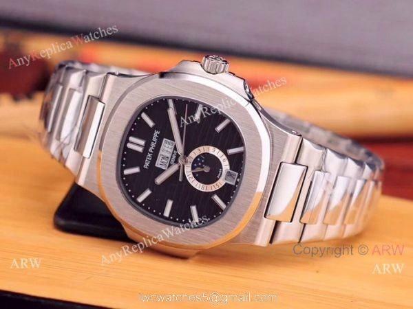 Fake Patek Philippe Nautilus Annual Calendar Man Watch Stainless Steel Blue Face 4