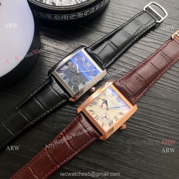 Cartier Tank Moonphase Men Wristwatch Rose Gold Black Dial 4