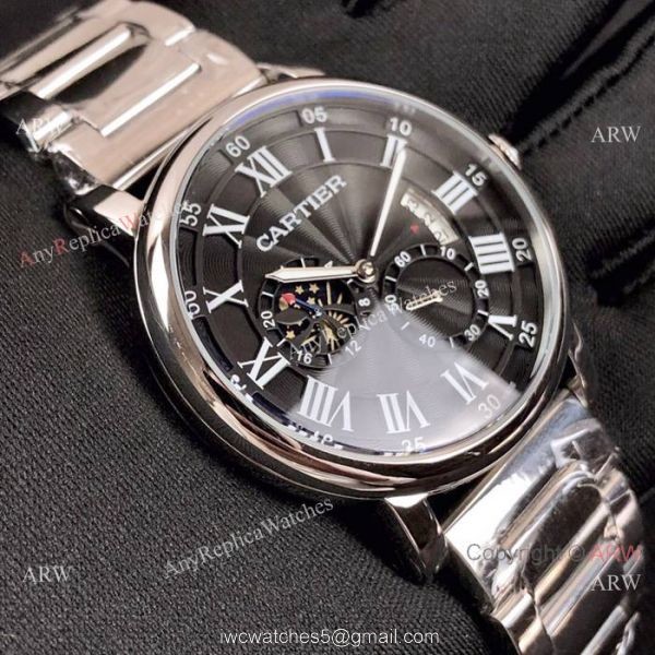 New Cartier Rotonde de Moon phase Stainless Steel Black Watch 40mm 4