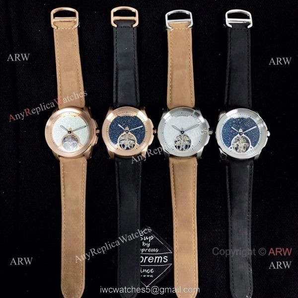 New Copy Calibre de Cartier Tourbillon watch Black Leather Band 4