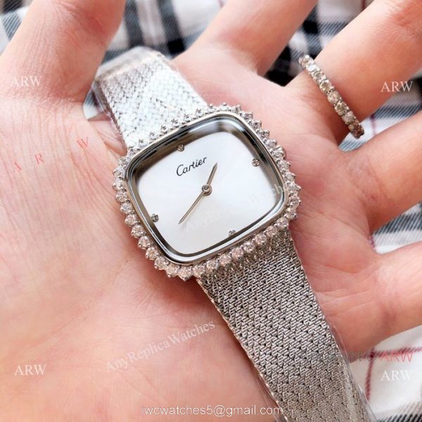 Fashion Cartier Replica Watches Rose Gold Diamond Case 4
