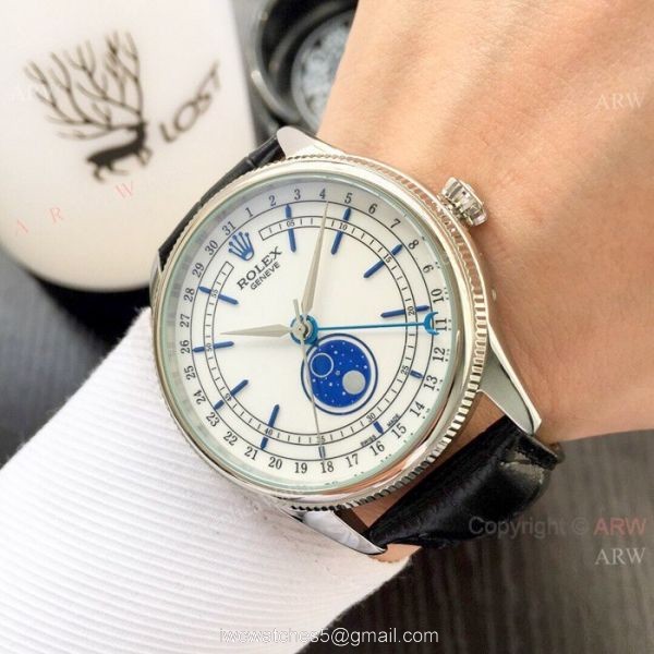 Rolex Geneve Cellini Moonphase SS Black Dial / New Baselworld Rolex Cellini Moonphase Replica Watch 4
