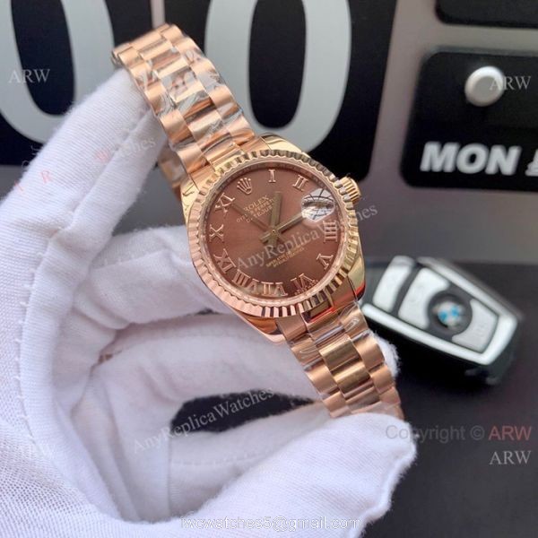 Swiss Replica Presidential Rolex Datejust 28mm Watch White MOP Dial Gold President 4