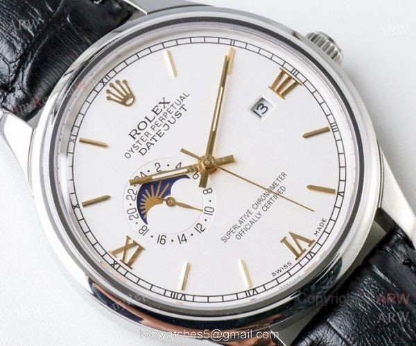 Swiss 8217 Rolex Datejust Moonphase replica Watch White Dial Gold Sticks 4