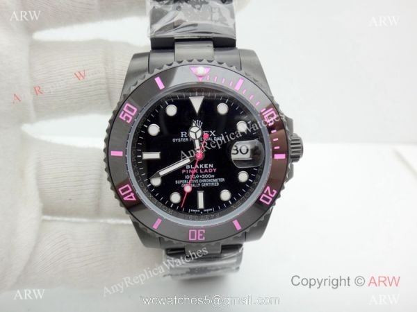 Pink Rolex Submariner PINK LADY Black Ceramic Watch / Rolex Blaken Replica 4
