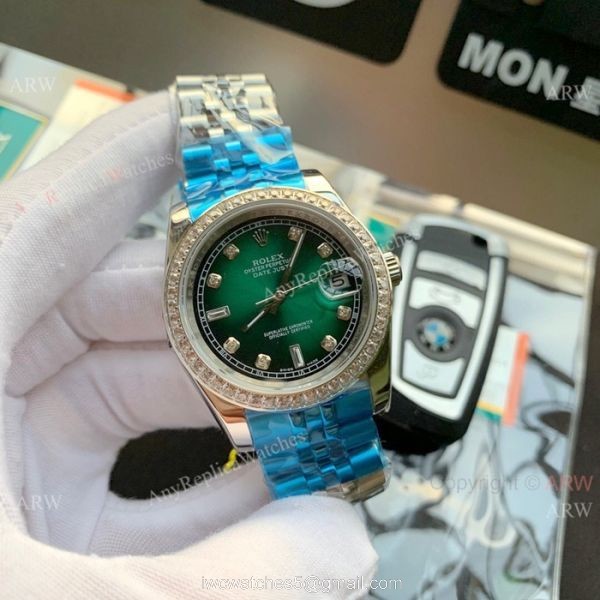 Two Tone Green Face Replica Rolex Datejust Jubilee Watch Asia 8215 Movement 4