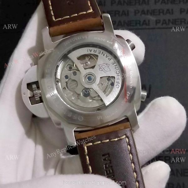 Copy Panerai Luminor FLYBACK SS Brown Leather Band Watch PAM524 4