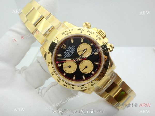 Swiss Rolex Daytona V2 904L Yellow Gold Black Dial watch AR Replica Watches 4