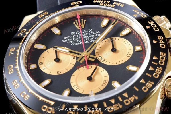 Rolex Daytona Swiss 4130 V2 Yellow Gold Black Rubber Strap Watch AR Replica Watches 4