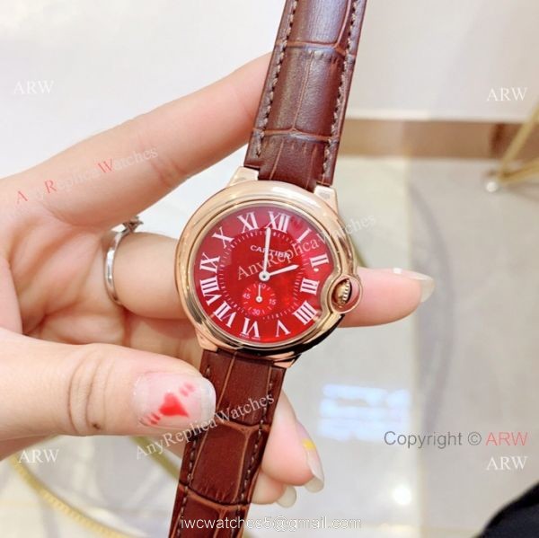 Red Dial Rose Gold Ballon Bleu Cartier Watch Lady 36mm 4