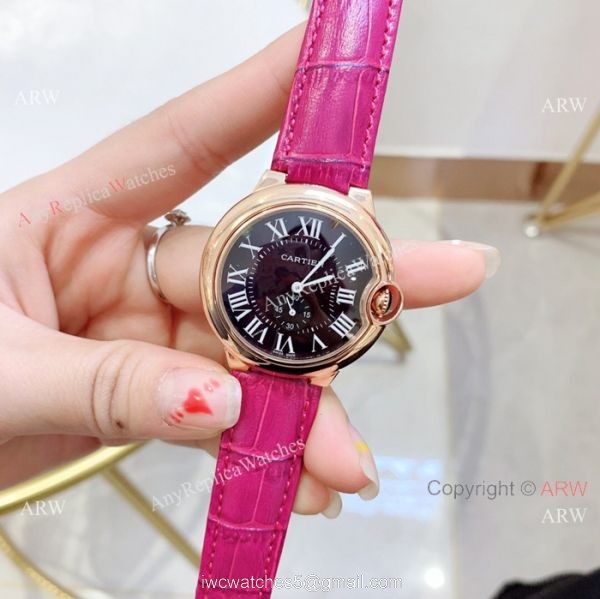 Fake Cartier Ballon Bleu Cartier Watch Lady 36mm Blue Leather Band 4