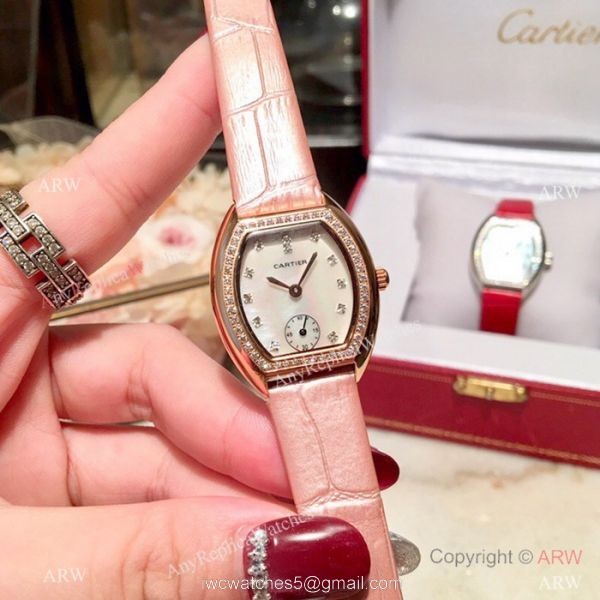 New Style Cartier Ladies Watch Gold Case White MOP Dial 4