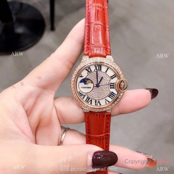 Fake Cartier Ballon Bleu Rose Gold Diamond Watches 36mm Lady 4