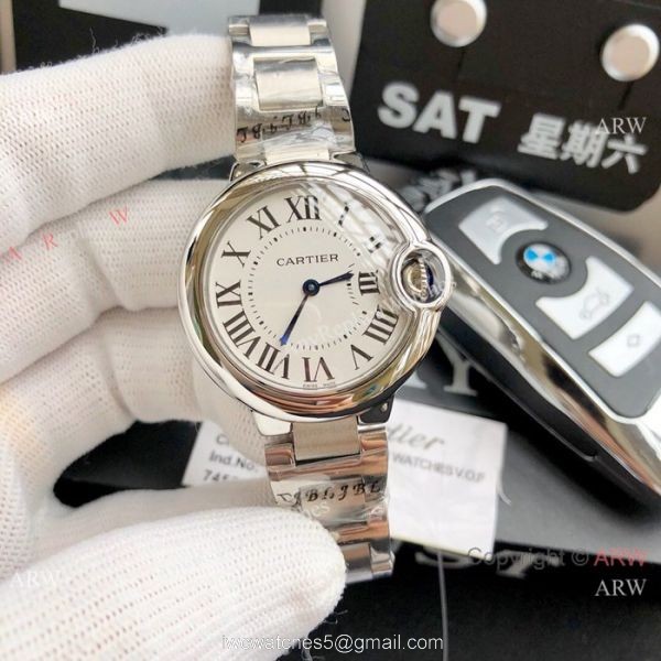 Ballon Bleu Cartier Quartz watch Copy Stainless Steel White Mop Face 33mm 4