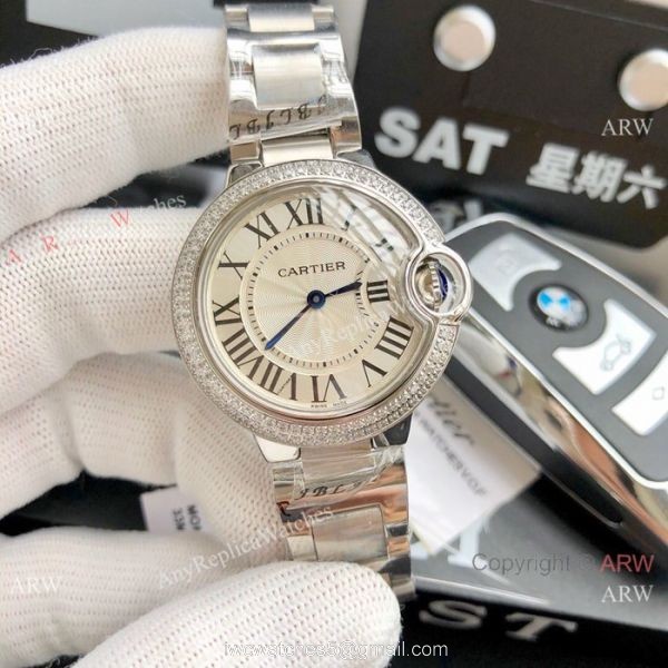 Stainless Steel Pink Dial Womens Fake Cartier Watch 33mm 4