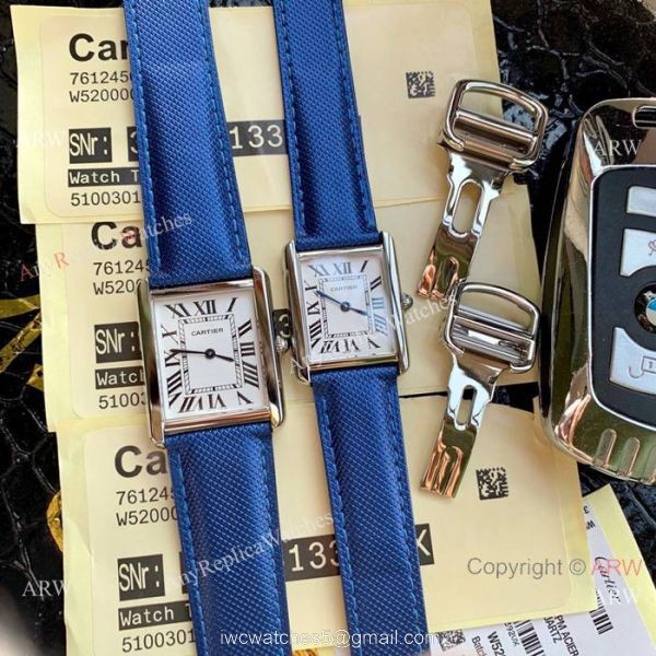 Cartier Solo Tank Quartz Watch SS Orange Leather Band 4