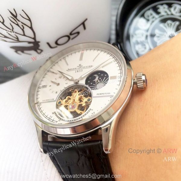 Copy Jaeger-LeCoultre Tourbillon SS Black Leather Strap Watch 4