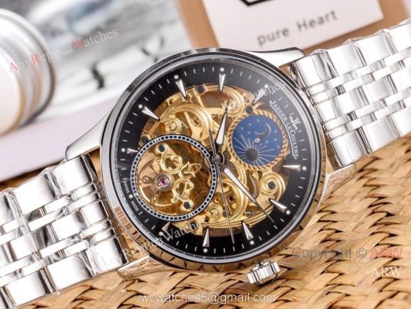 Copy Jaeger Lecoultre Skeleton Moon Phase Two Tone Rose Gold Watch 4