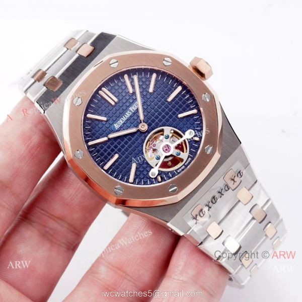 Copy Audemars Piguet Royal Oak Tourbillon Swiss 2924 Watches 2-Tone Rose Gold 4