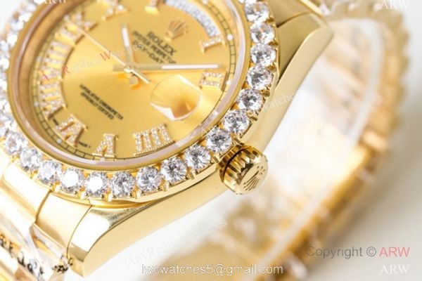 N9 Swiss Grade Rolex Day Date 2 Yellow Gold Diamond Roman Markers Watch 41mm 4