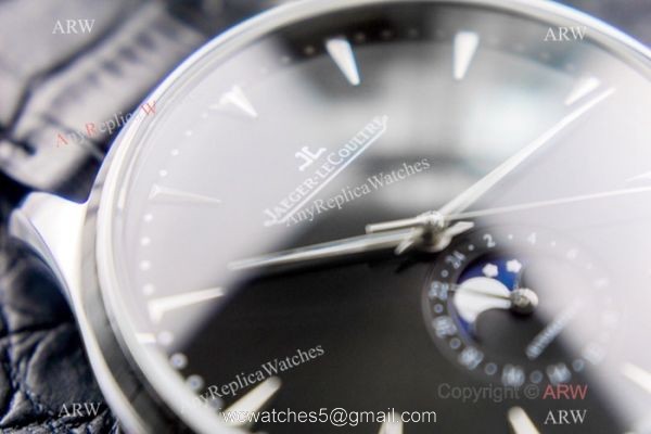 Swiss Grade Jaeger LeCoultre Master Ultra Thin Moon SS Black Face Watch 39mm 4