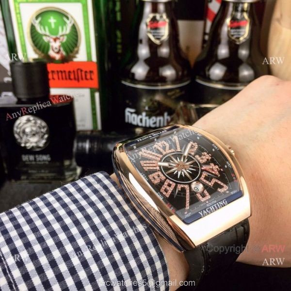 Swiss Copy Franck Muller Vanguard Yachting v45 Watch Rose Gold Black Face 4