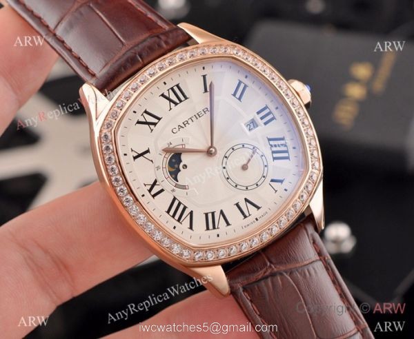 New Copy Cartier Drive de Moonphase Watch White Dial Black Leather Band 4
