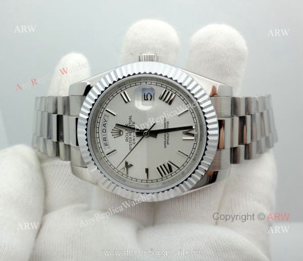 New Rolex Day Date President Replica Stainless Steel White Dial Watch 40mm 4