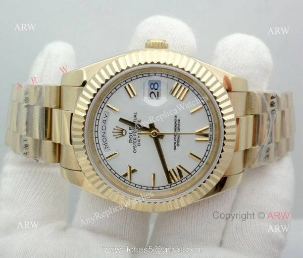 Rolex Day-Date White Dial Yellow Gold Watch 40mm Rolex Presidential Replica Watch 4