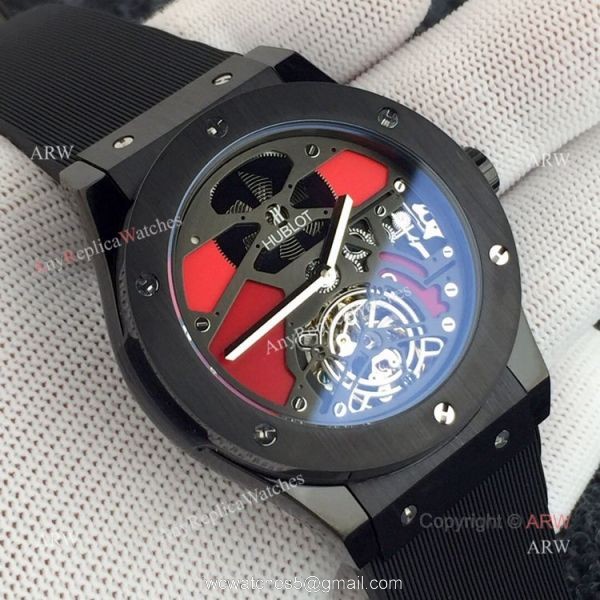 Replica Hublot Classic Fusion Squelette Tourbillon All Black Watches 4