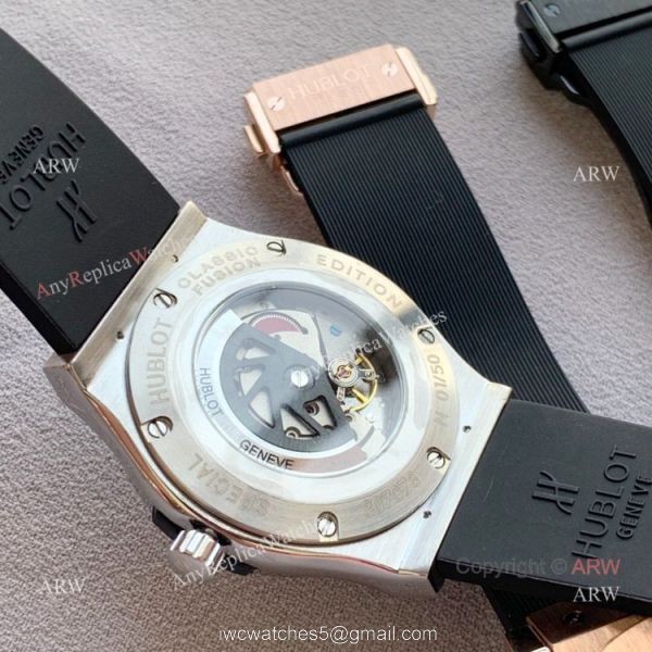 Copy Hublot Classic Fusion Men Watch Black Case Rubber Bracelet 4