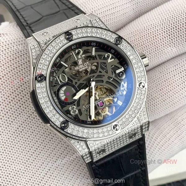 New replica Hublot Classic Fusion Rose Gold Diamond Watch Black Face 4