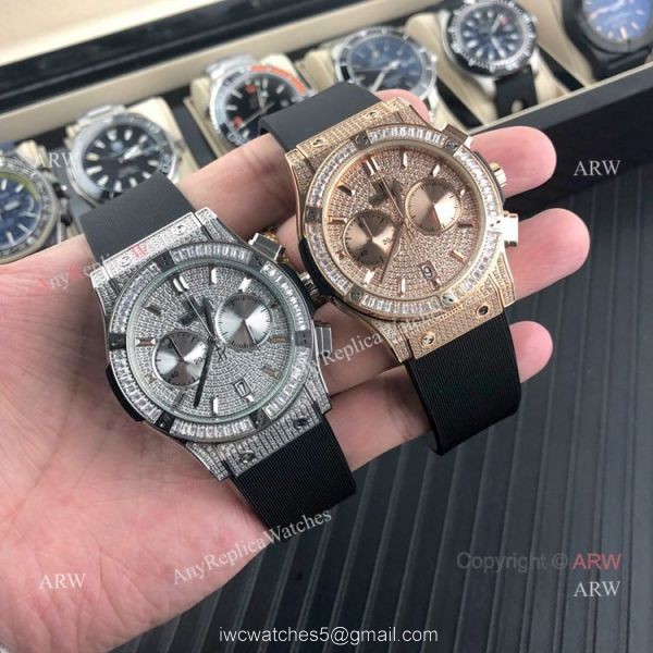 Iced Out Hublot Knock off Watches Classic Fusion SS Black Rubber Strap 4