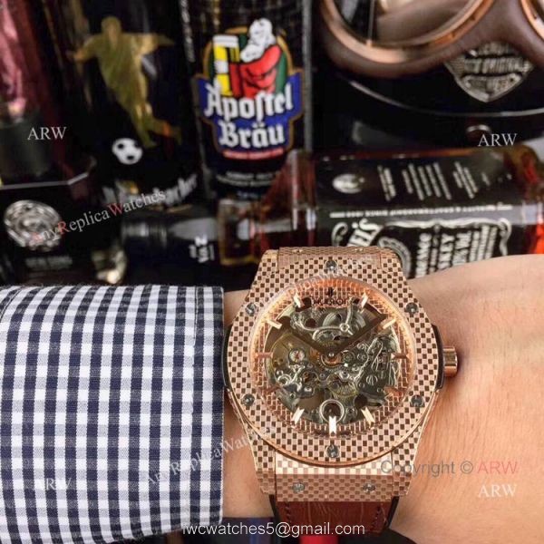 Copy Hublot Classic Fusion Watches Skeleton Dial Black Rubber Strap 4