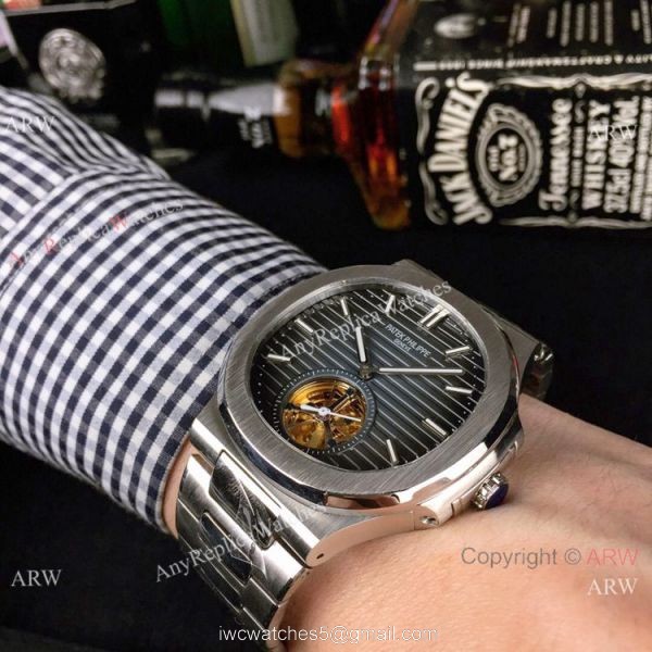 Best Copy Replica Patek Philippe Tourbillon Stainless Steel Black Dial Watches 40mm 4