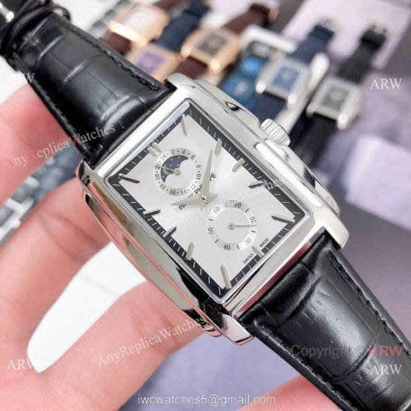 Patek Philippe Gondolo Moonphase Mens Watch SS Black Leather Strap 4