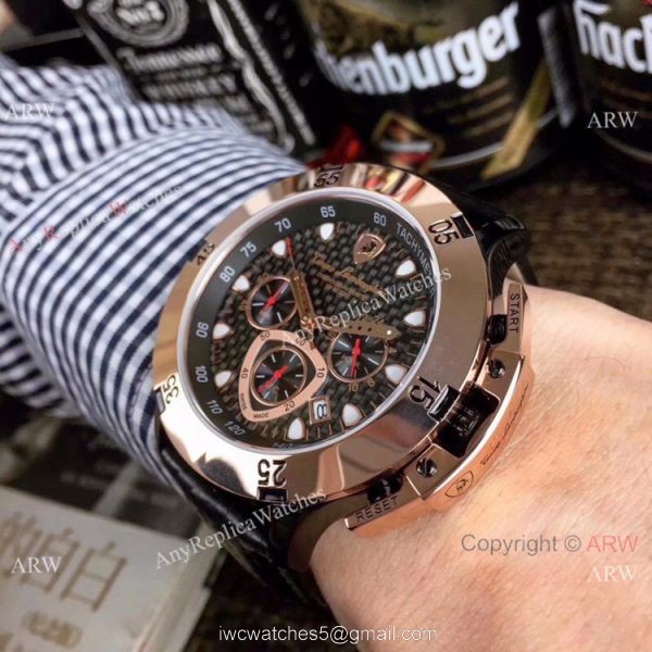 Copy Lamborghini Herrenuhr Quartz watch Rose Gold Bezel Silver Dial 4