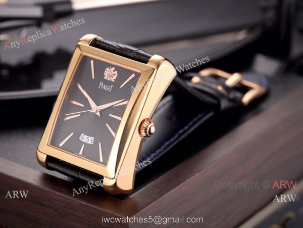 Copy Piaget Automatic Watches 40mm SS Black Dial Black Leather Band 4