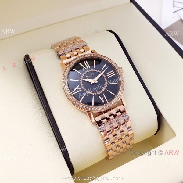 Best Copy Piaget Ladies Quartz Watches Stainless Steel Black Face 36mm 4