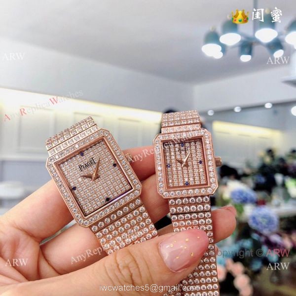 Swiss Replica Piaget Polo Diamond Watches All Gold Sapphire Glass 4
