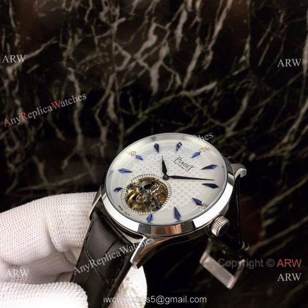 Piaget Polo Tourbillon Copy Watches White Dial Black Leather Strap 4