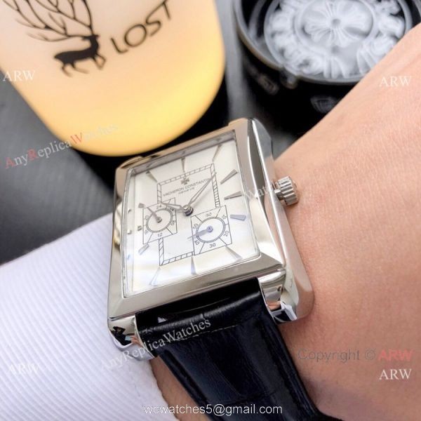 Copy Vacheron Constantin Geneve 40m Men Watch Black Dial Black Leather Strap 4