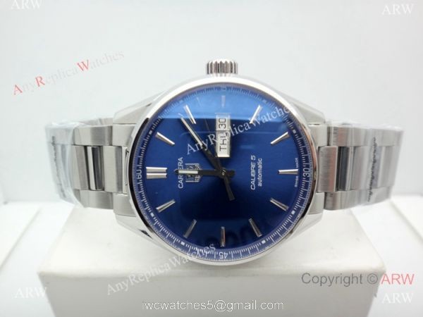 Swiss Replica Tag Heuer Carrera Calibre 5 Stainless Steel Blue Dial Watch 4